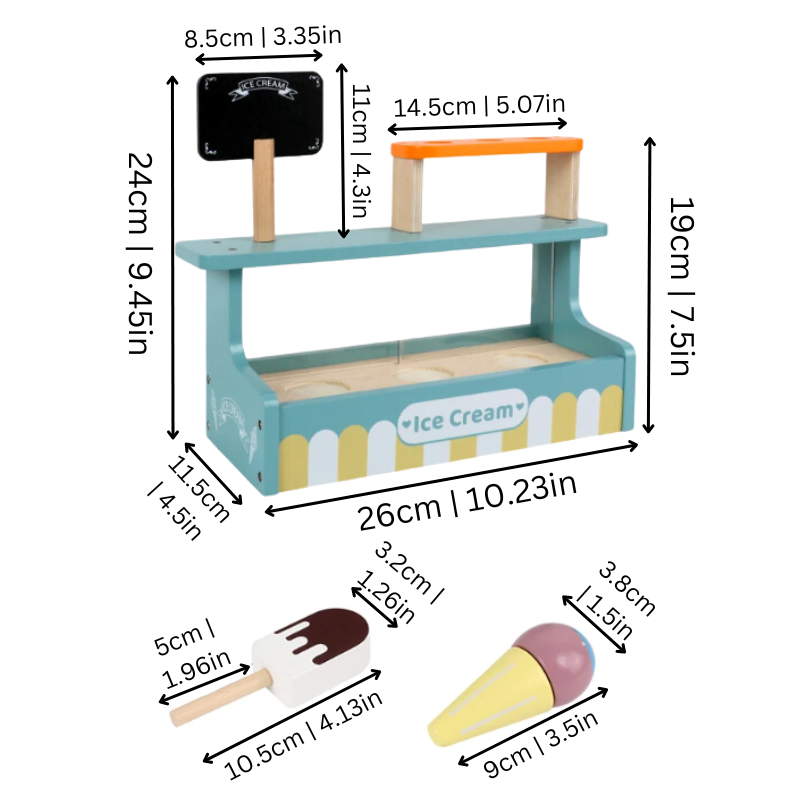 SweetCraft Ice Cream Shop – Montessori Wooden Playset for Creative & Social Learning, Ages 3-5+