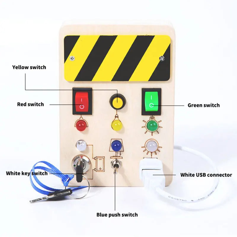 Montessori Parish Busy Board – LED Light-Up Sensory Activity Board for Kids, Travel Education Toy