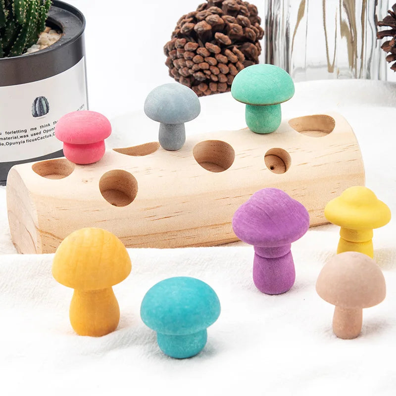 Wooden Mushroom Sorting Puzzle – Montessori Shape & Size Learning Toy, Ages 1-3+