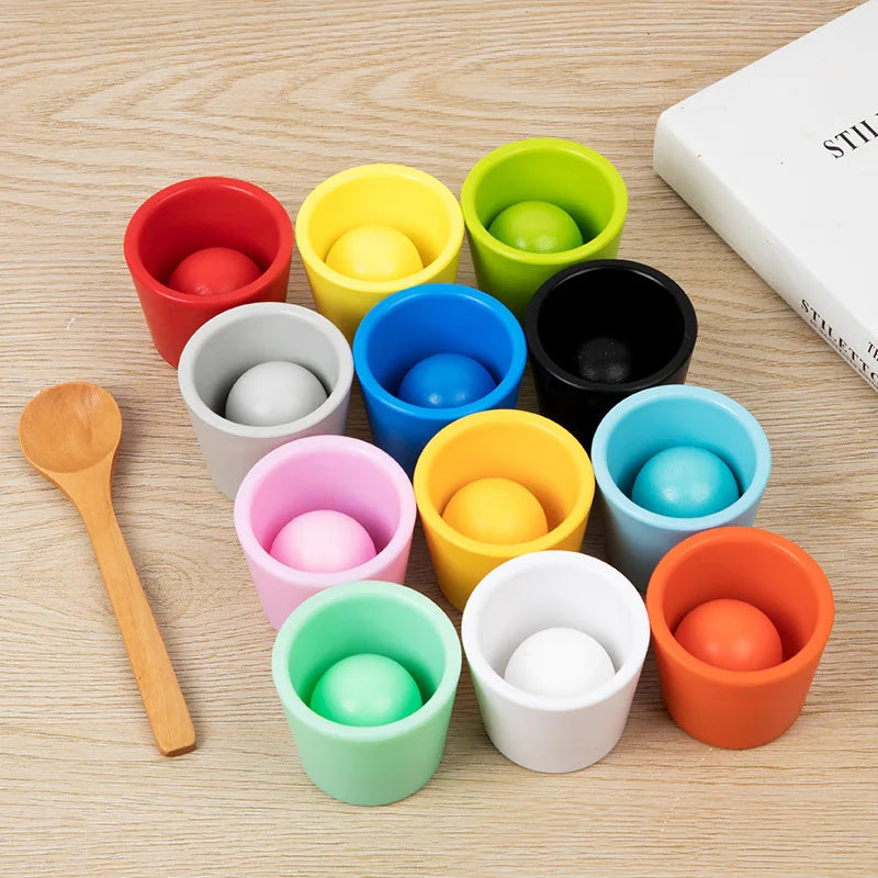 Montessori Wooden Rainbow Ball & Cups Sorting Toy – Early Learning, Fine Motor Skills, Colour Recognition, Eco-Friendly