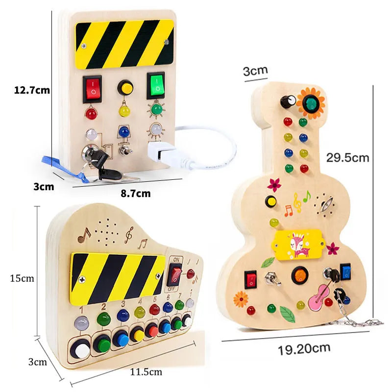 Montessori Parish Busy Board – LED Light-Up Sensory Activity Board for Kids, Travel Education Toy