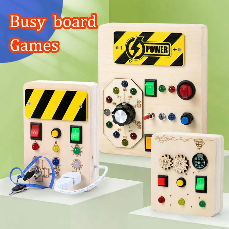 Montessori Parish Busy Board – LED Light-Up Sensory Activity Board for Kids, Travel Education Toy