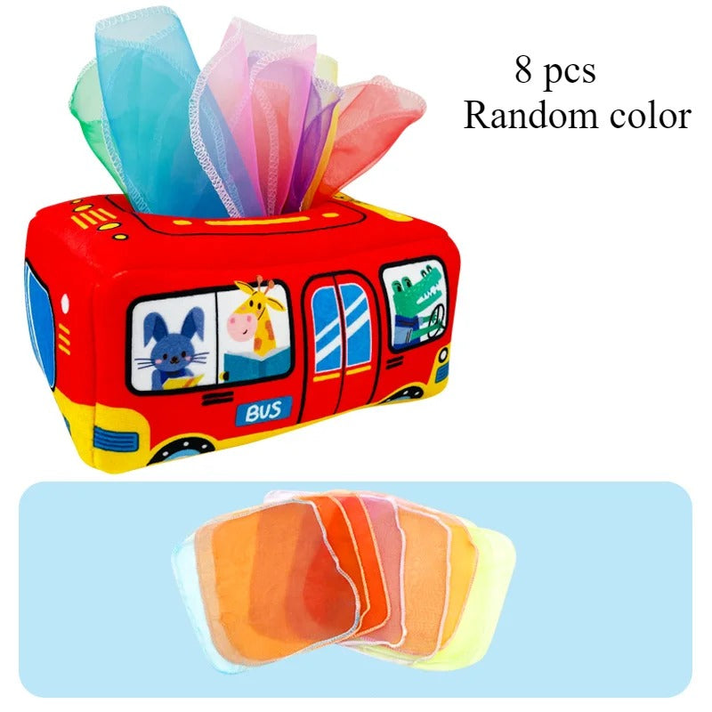 Boxie Montessori Tissue Box – Sensory Toy for Toddlers, Fine Motor Skills, Tactile Learning, Soft Fabric, Ages 0-2