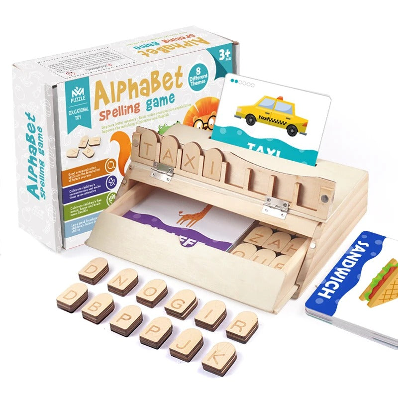 Alphabet Learning Game – Wooden Spelling Game for Early Literacy, Letter Recognition, Educational & Fun for Kids