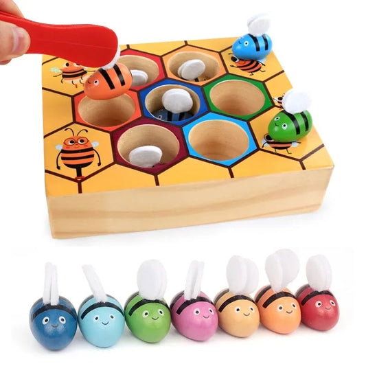 BeeSorter Montessori Toy – Wooden Bee Matching Game for Fine Motor Skills, Colour Recognition, Eco-Friendly, Ages 3-5+