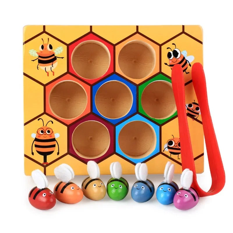 BeeSorter Montessori Toy – Wooden Bee Matching Game for Fine Motor Skills, Colour Recognition, Eco-Friendly, Ages 3-5+