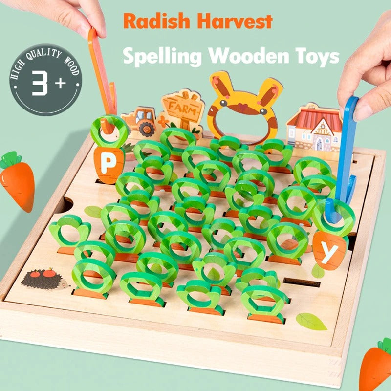 Letter Learning Carrot Pull Game – Educational Wooden Board Game for Kids, Fine Motor Skills, Fun Family Play