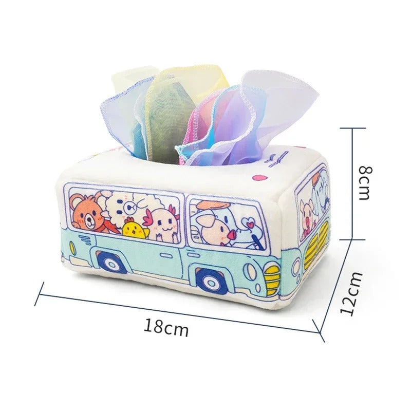 Boxie Montessori Tissue Box – Sensory Toy for Toddlers, Fine Motor Skills, Tactile Learning, Soft Fabric, Ages 0-2