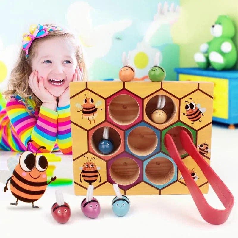 BeeSorter Montessori Toy – Wooden Bee Matching Game for Fine Motor Skills, Colour Recognition, Eco-Friendly, Ages 3-5+