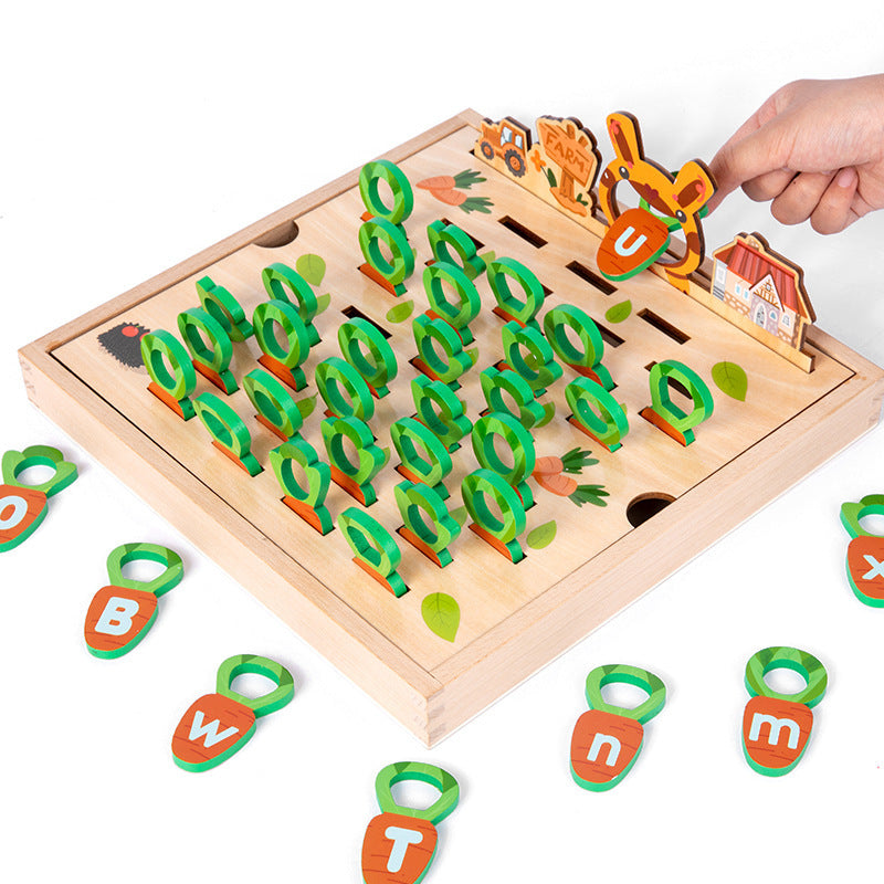 Letter Learning Carrot Pull Game – Educational Wooden Board Game for Kids, Fine Motor Skills, Fun Family Play